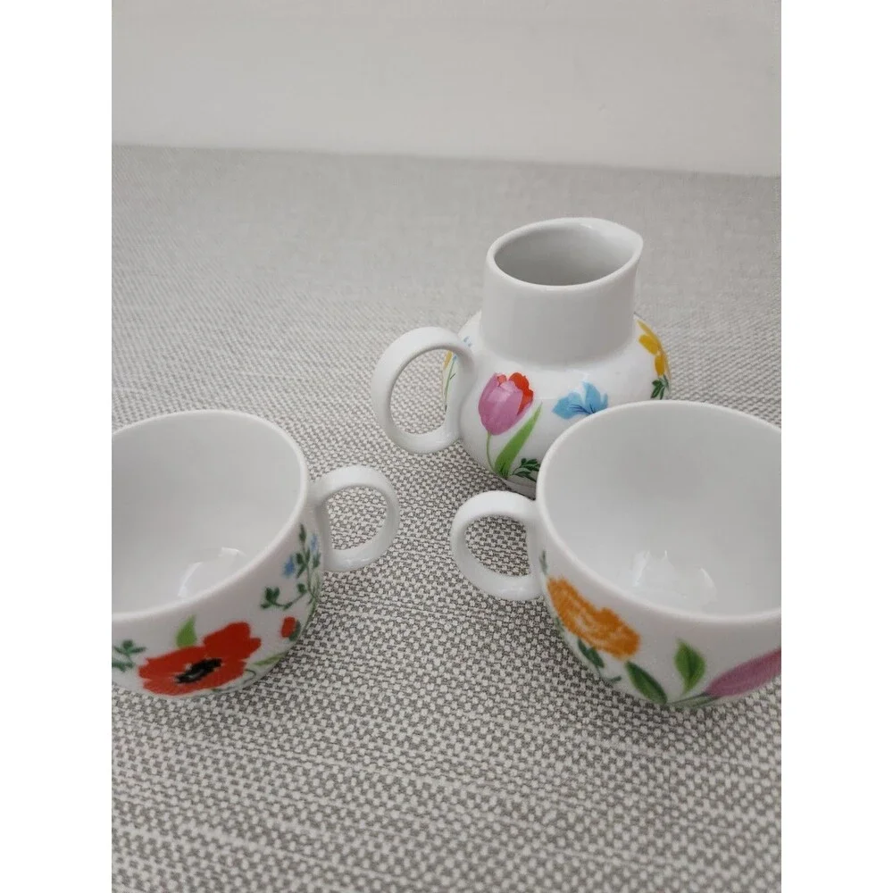 Heinrich Primavera Floral Teapot Set Creamer Sugar Bowl Cup Saucer Germany Small